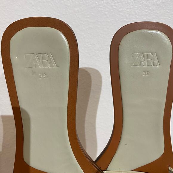 Zara Sage Green Faux Patent Leather Flat Sandals Sz 8.5 - Picture 6 of 8